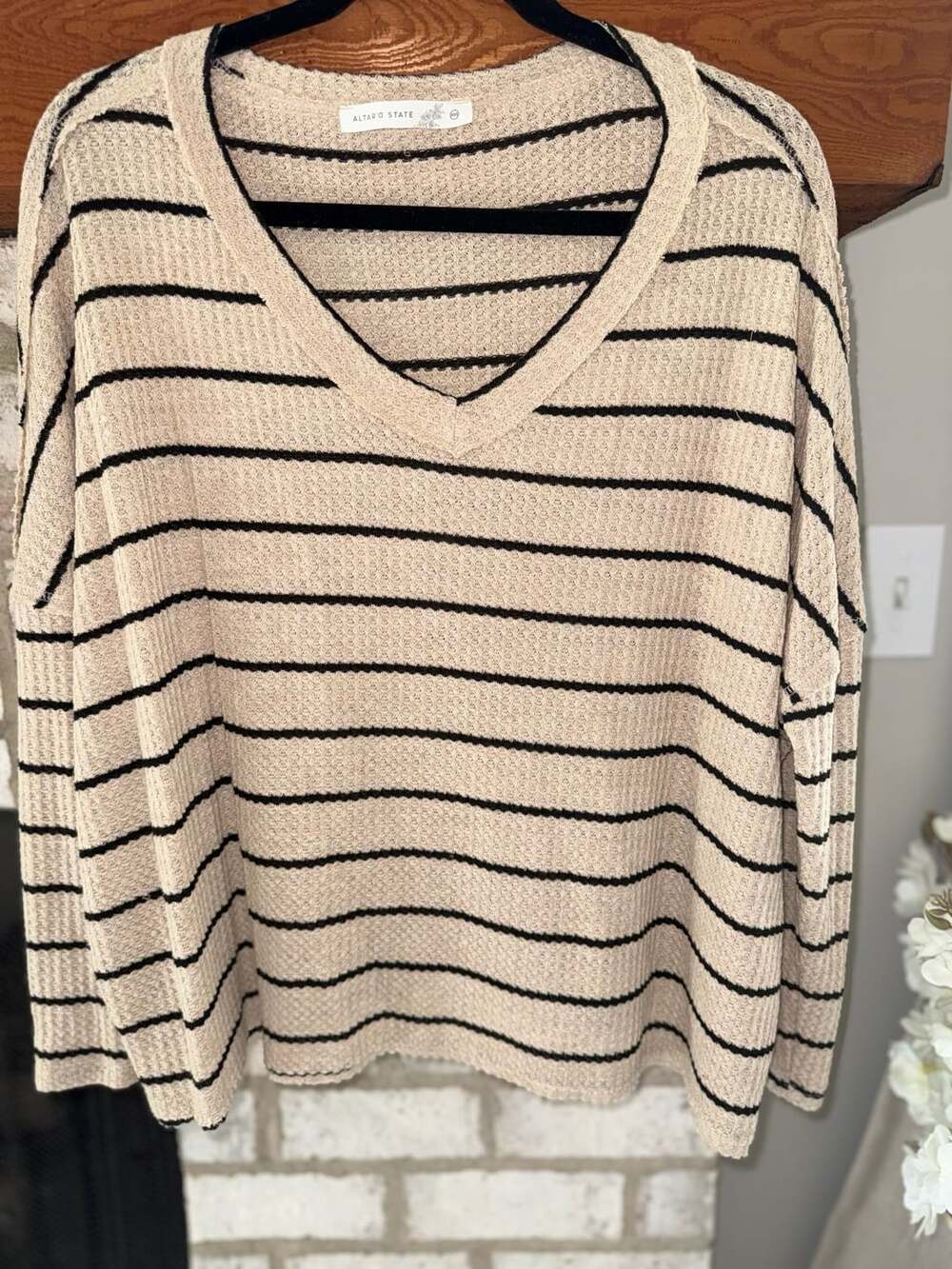 Altar'd State Striped Waffle Knit V-Neck Sweater
